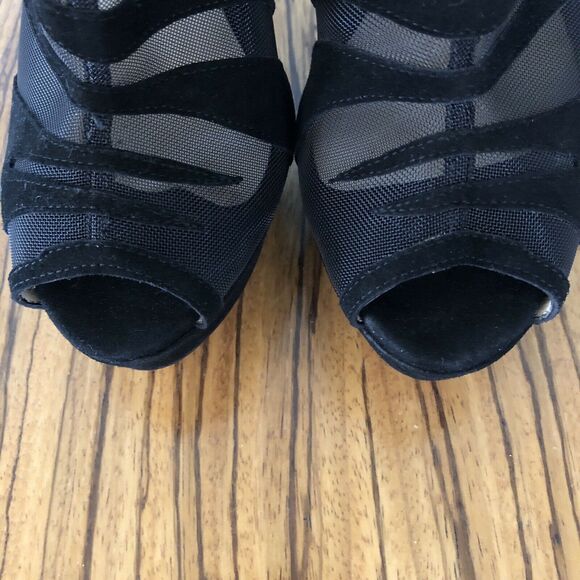 Jimmy Choo Kerfield Black Suede/Mesh Peep Toe Platform Heels Booties Sz 6.5 (37) - Picture 10 of 12
